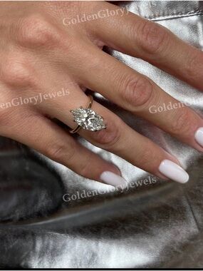 4CT Marquise Cut Moissanite Solitaire Engagement Ring
